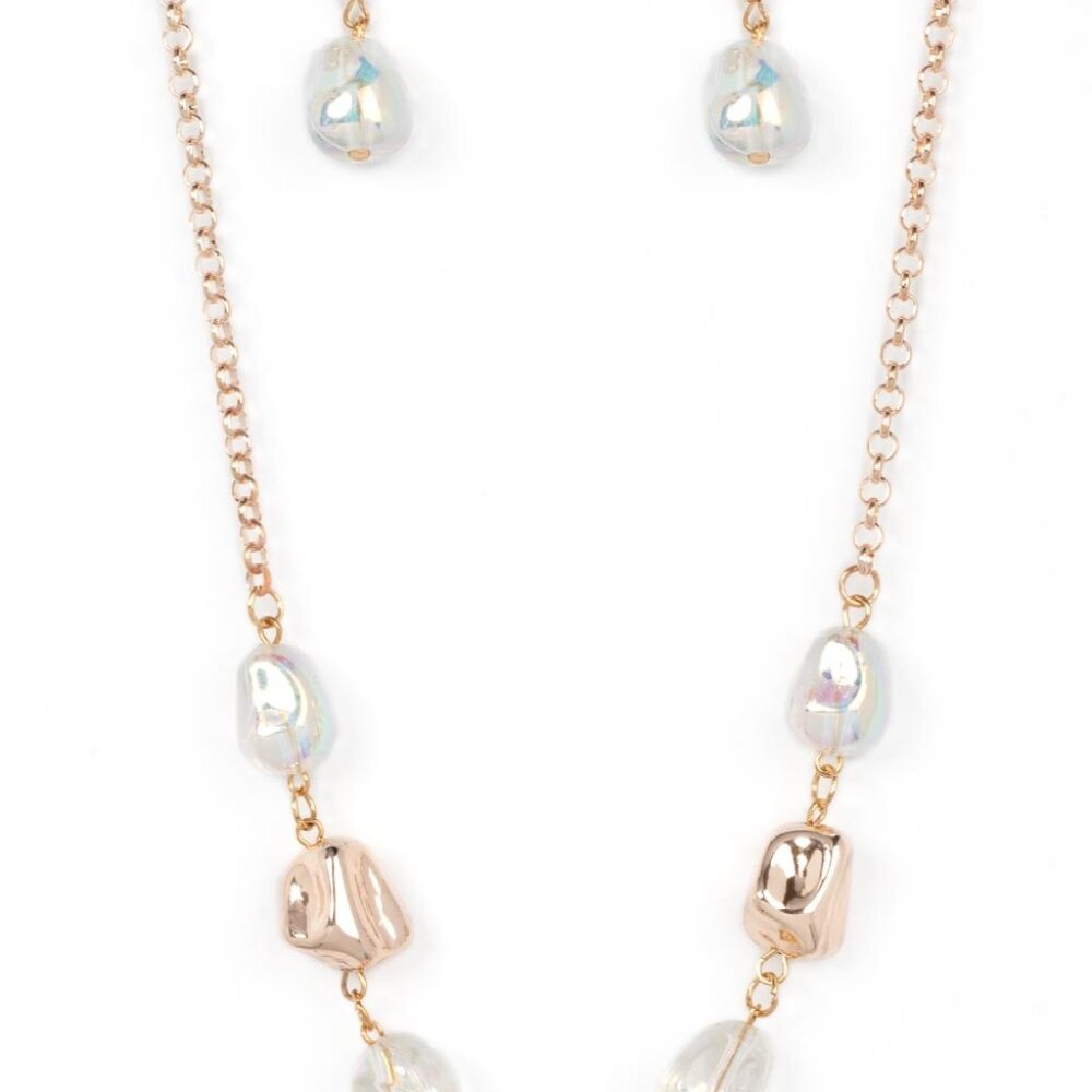Inspirational Iridescence - Rose Gold Necklace and Earrings Set